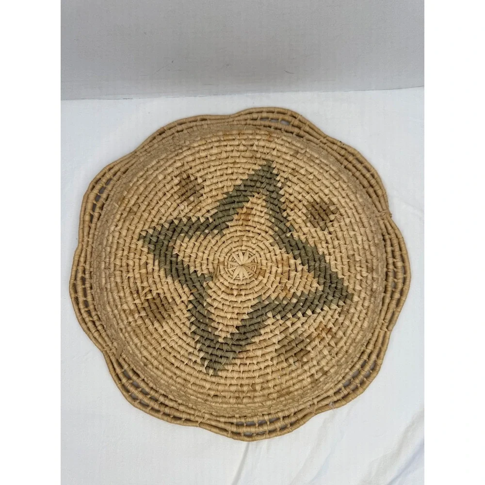 Vintage Woven Scalloped Edge Basket Tray Star Pattern Boho Wall Decor 13